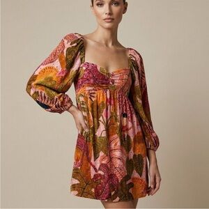 Anthropologie Kourt “Robbie” Cotton Eyelet Mini Dress, Tropical Palm Print